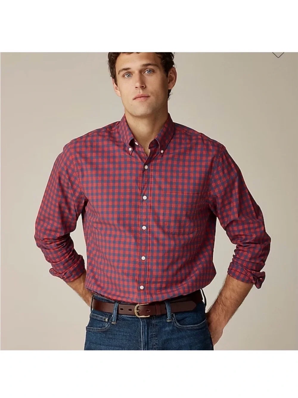 J. Crew Men’s Red & Blue Check Button-Down Shirt Classic Secret Wash